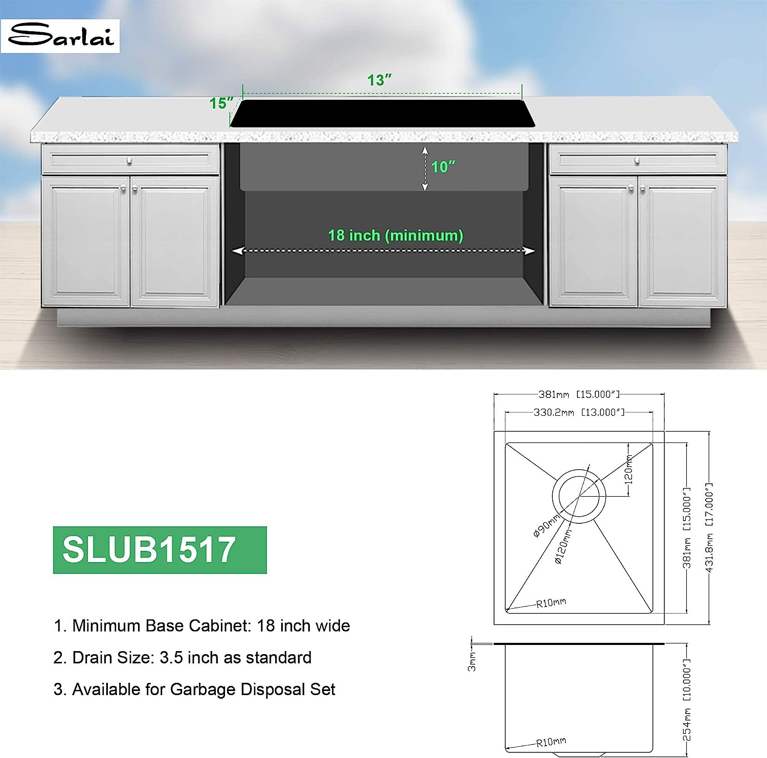 Sarlai 15in Undermount Gunmetal Black Nano Brushed Single Bowl Stainless Steel Bar Sink