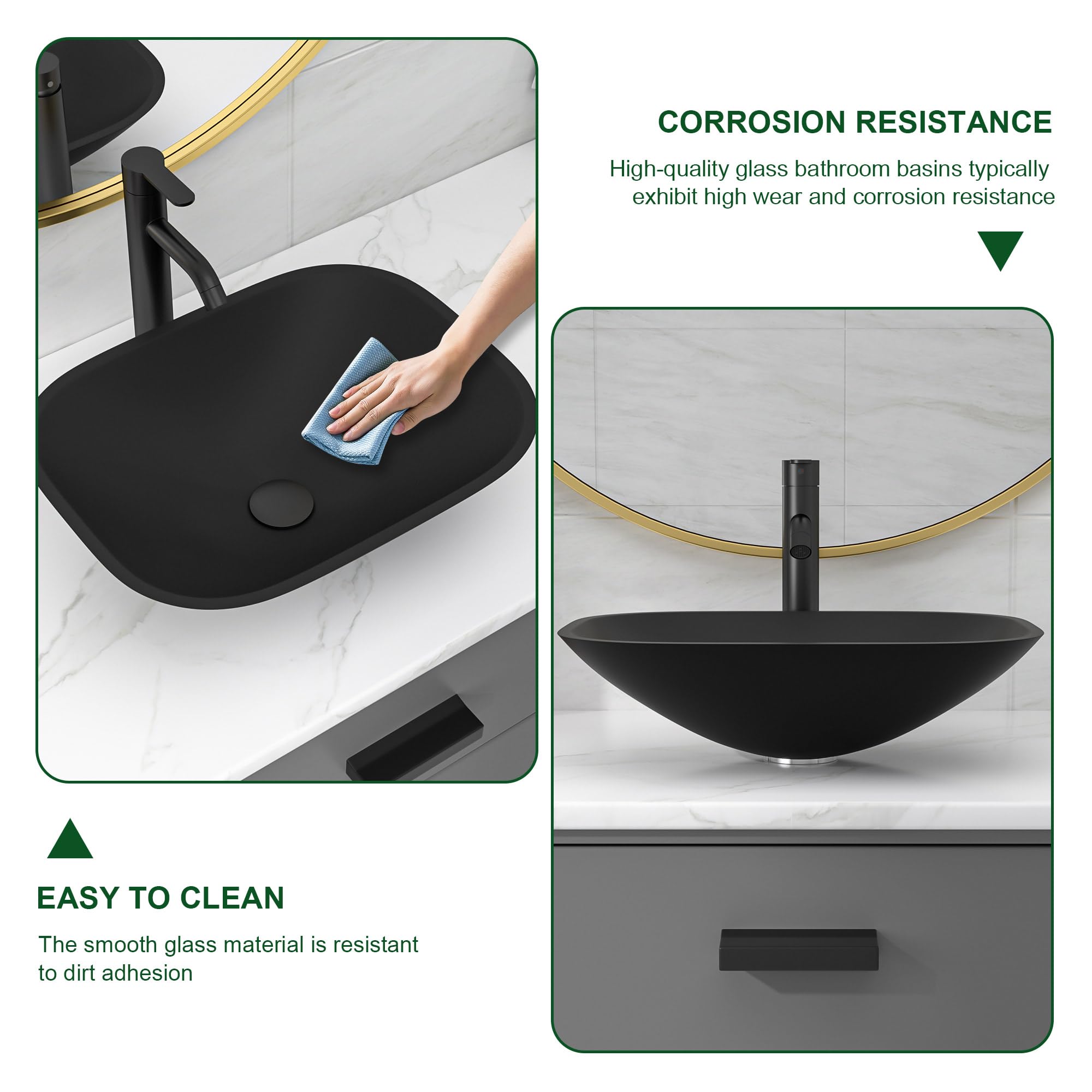 Sarlai 18.5''x14.38'' Matte Black Tempered Glass Bathroom Vessel Sink, Countertop Basin with Faucet & Pop-up Drain Combo
