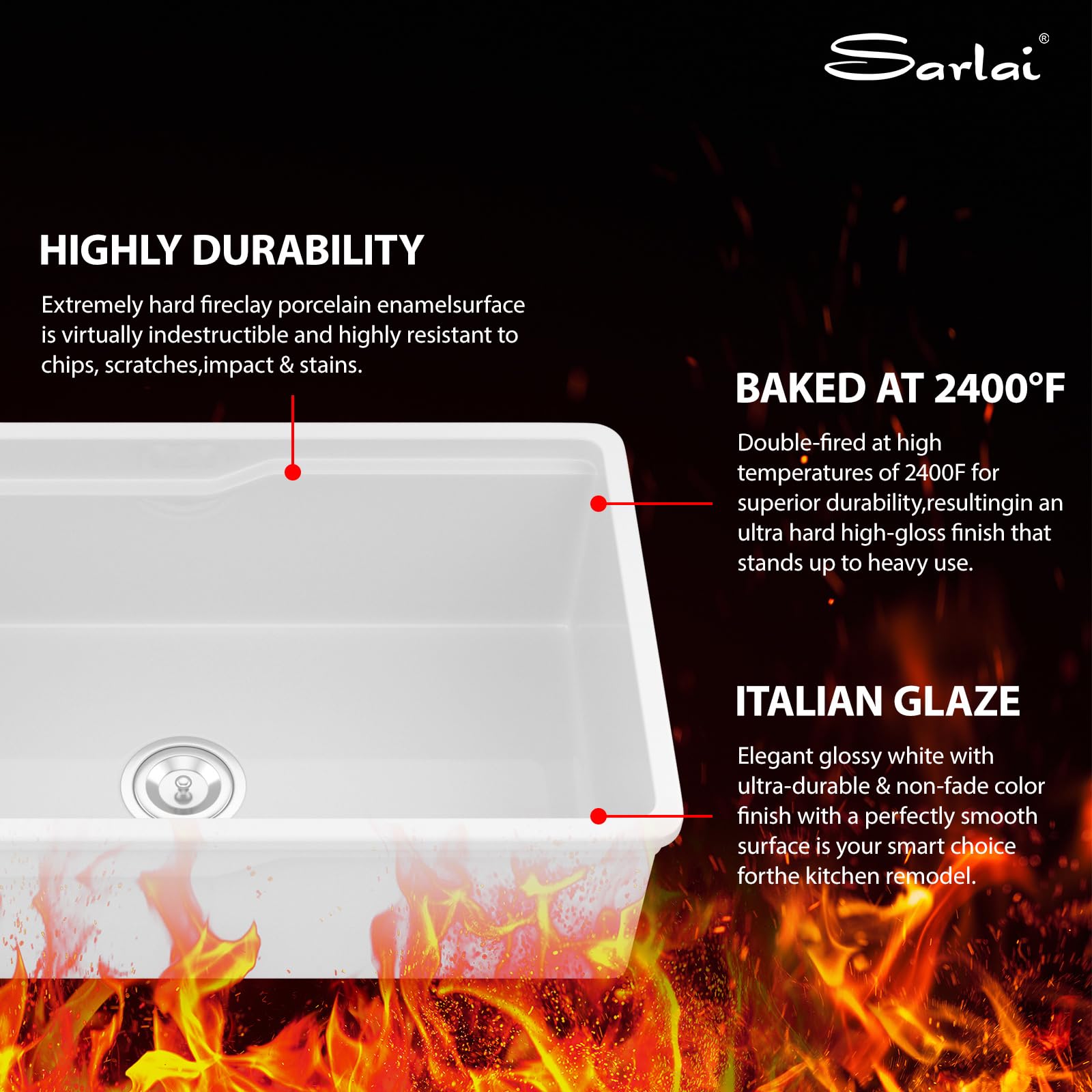 Sarlai 32''x19''x10'' White Fireclay Workstation Kitchen Sink, Dual Mount Undermount & Drop-In Single Bowl Ceramic Basin