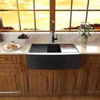 Sarlai 33'' Stainless Steel Single Bowl Black NANO PVD Workstation Farmhouse Sink