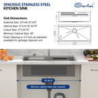 Sarlai 33'' Waterfall Undermount Workstation Kitchen Sink, 16 Gauge Stainless Steel Multifunction Single Bowl Basin with Matching Faucet