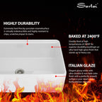 Sarlai 33''x20'' White Fireclay Farmhouse Kitchen Sink, Apron Front Single Bowl Undermount Workstation Ceramic Farm Sink with Complete Accessories