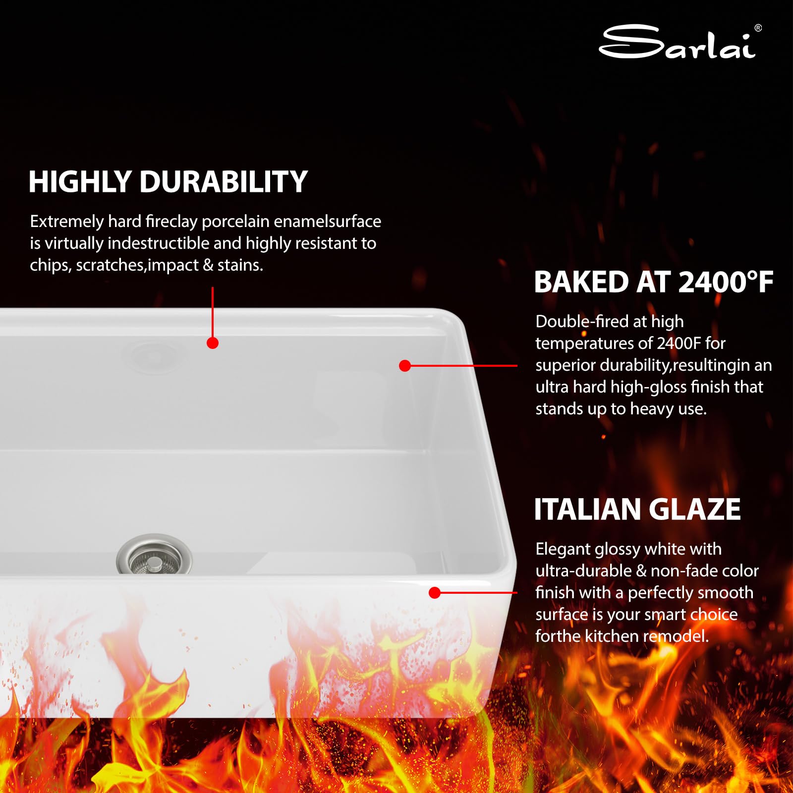 Sarlai 33''x20'' White Fireclay Farmhouse Kitchen Sink, Apron Front Single Bowl Undermount Workstation Ceramic Farm Sink with Complete Accessories