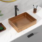 Sarlai 19'' x 15'' Stainless Steel Vessel Rectangular Bathroom Sink with Pop-Up Drain-Rose Gold