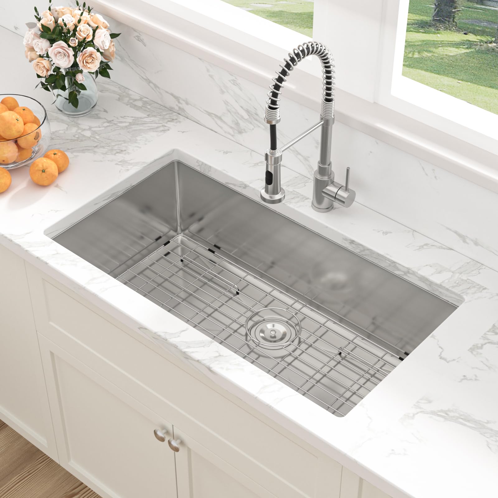 Sarlai 35in Undermount Single Bowl Stainless Steel Kitchen Sink