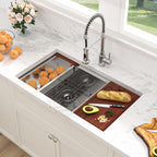 Sarlai 33'' Undercounter Low Divide Double Bowl 60/40 Stainless Steel Workstation Kitchen Sink