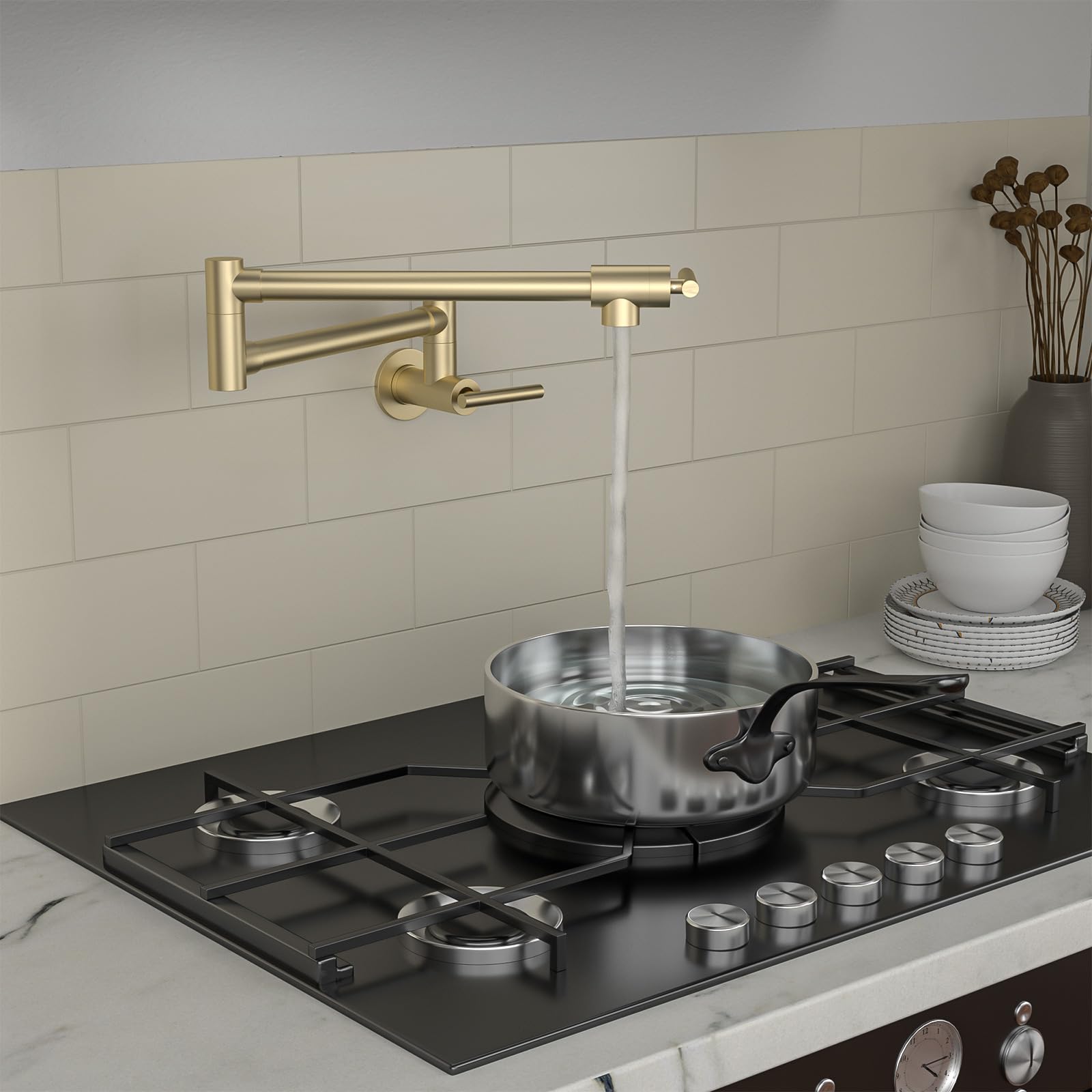 Sarlai Wall Mounted Folding Two Handle Pot Filler Gold Stainless Steel Kitchen Sink Faucet Secondary image