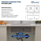 Sarlai 32''x19'' 60/40 Low Divide Double Bowl Stainless Steel Kitchen Sink, Undermount Ledge Workstation Under Counter Basin