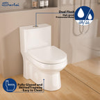 Sarlai Compact One Piece Elongated Toilet for Small Bathroom, Comfort Chair Height Dual Flush 1.1/1.6 GPF White Ceramic, 12'' Rough-In
