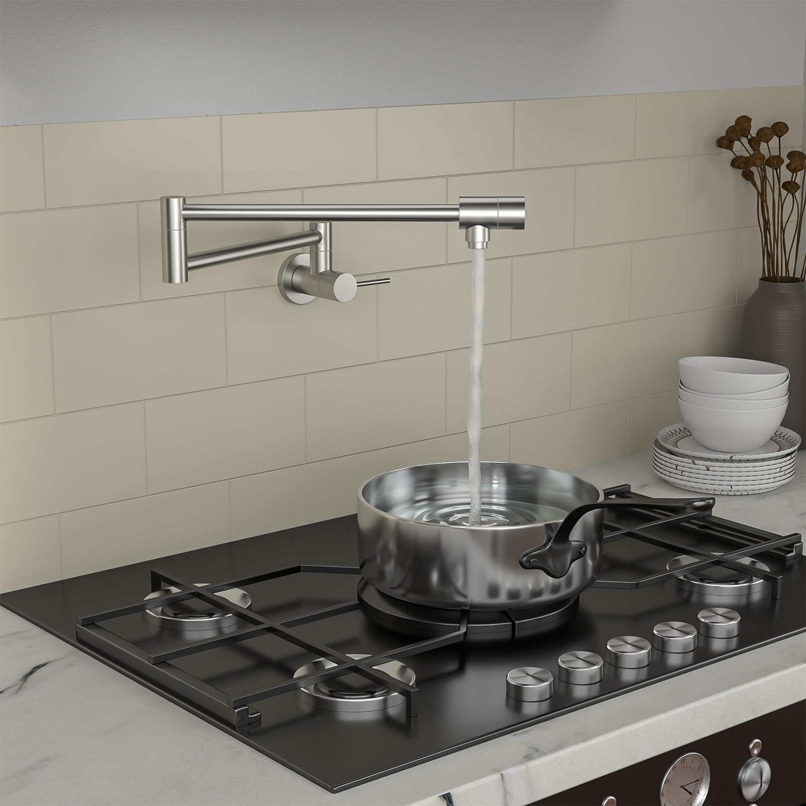 Sarlai Stainless Steel Two Handles Wall Mount Folding Stretchable Kitchen Faucet Secondary image