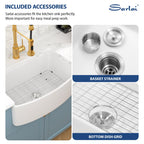 Sarlai 30'' Arch Curved Apron Front White Fireclay Farmhouse Sink, Single Bowl Porcelain Farm Kitchen Basin