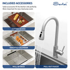Sarlai 25''x22'' Drop-In Workstation Stainless Steel Kitchen Sink, 16 Gauge Topmount Single Bowl with Soap Dispenser & Faucet