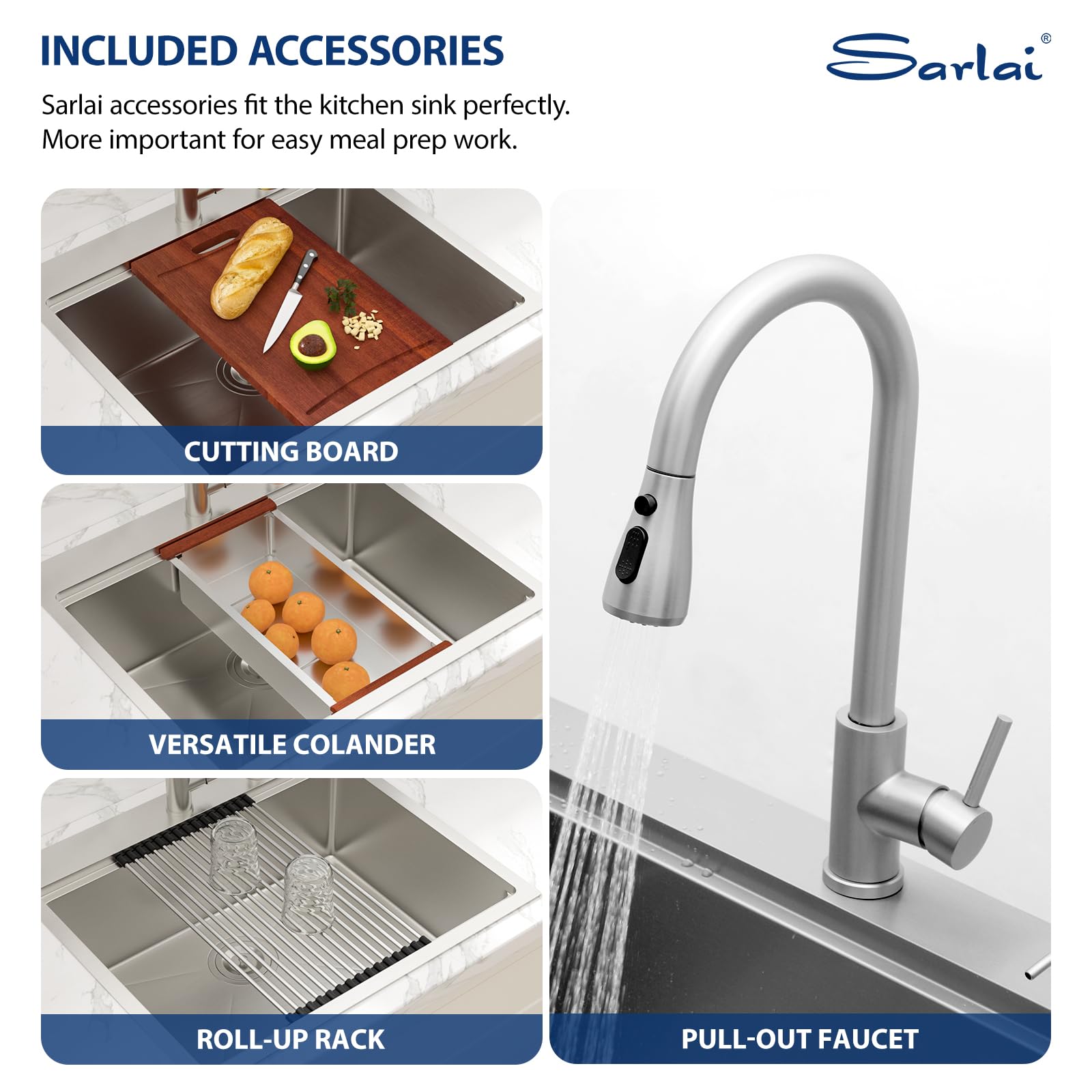 Sarlai 25''x22'' Drop-In Workstation Stainless Steel Kitchen Sink, 16 Gauge Topmount Single Bowl with Soap Dispenser & Faucet