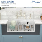 Sarlai 32''x19''x10'' White Fireclay Workstation Kitchen Sink, Dual Mount Undermount & Drop-In Single Bowl Ceramic Basin