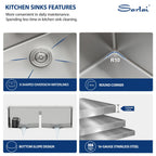 Sarlai 33in Drop In Double Bowl 50/50 Low Divide Stainless Steel Workstation Kitchen Sink