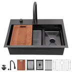 Sarlai 31'' Waterfall Single Bowl Topmount Stainless Steel Workstation Kitchen Sink with Pull Out Faucet