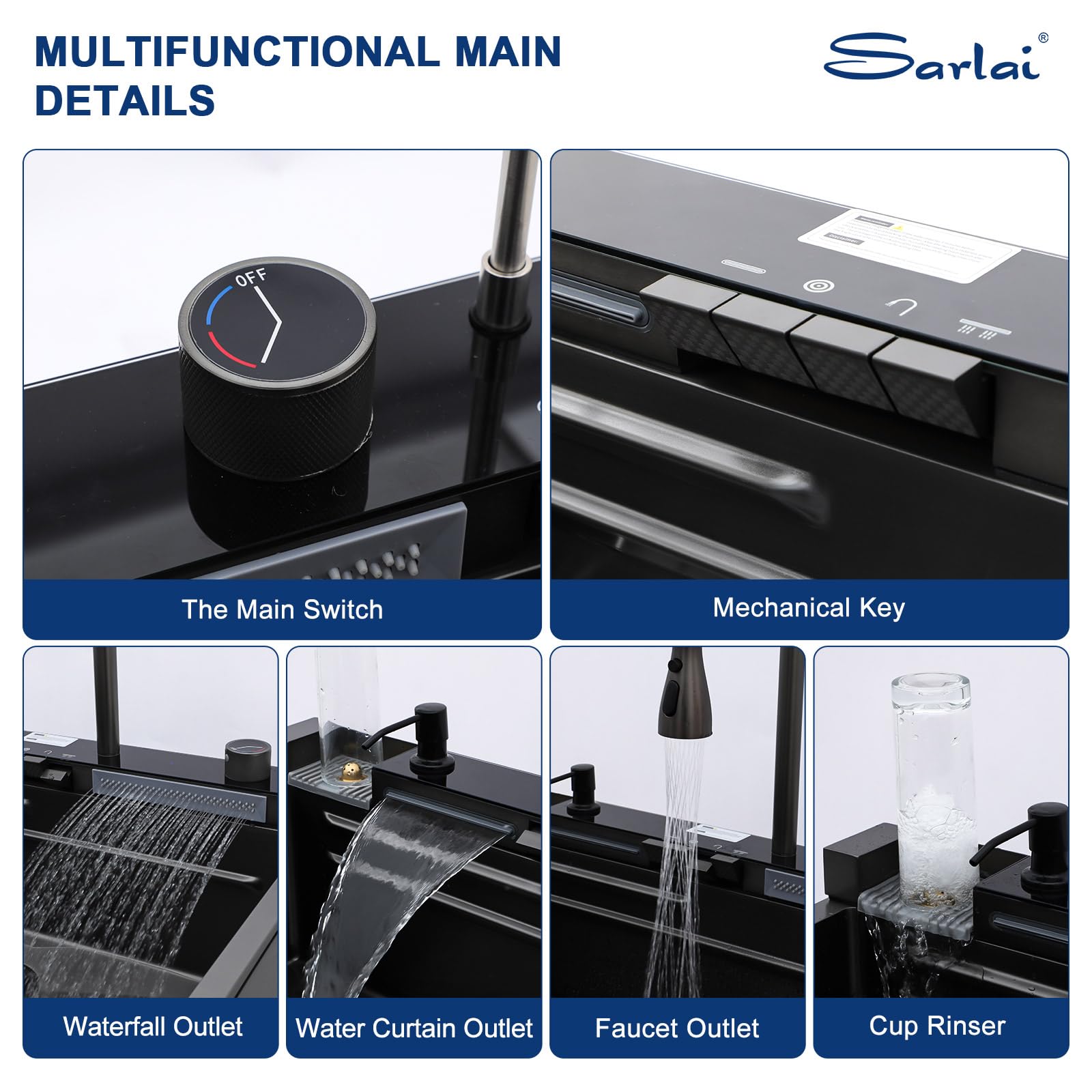Sarlai 30'' Digital Display Drop In Waterfall Single Bowl Stainless Steel Workstation Kitchen Sink