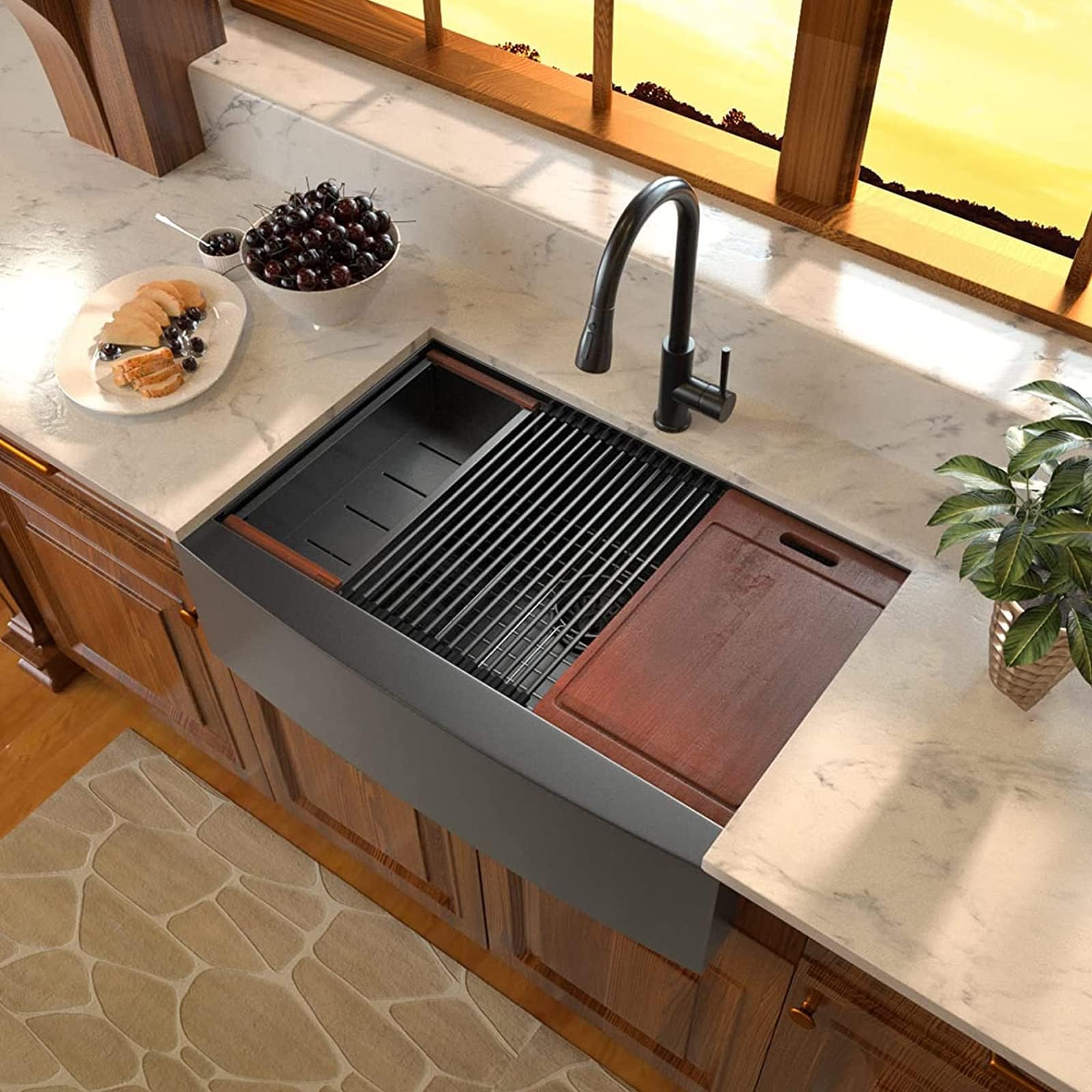 Sarlai 33'' Stainless Steel Single Bowl Black NANO PVD Workstation Farmhouse Sink Secondary image