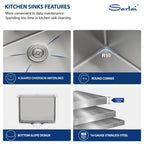 Sarlai 15 Drop Bar Sink Workstation - 15''x 20'' Kitchen Bar Sink Topmount Workstation 16 Gauge Stainless Steel Single Bowl Over Counter Kitchen Bar Prep RV Camper Outdoor Sink Basin
