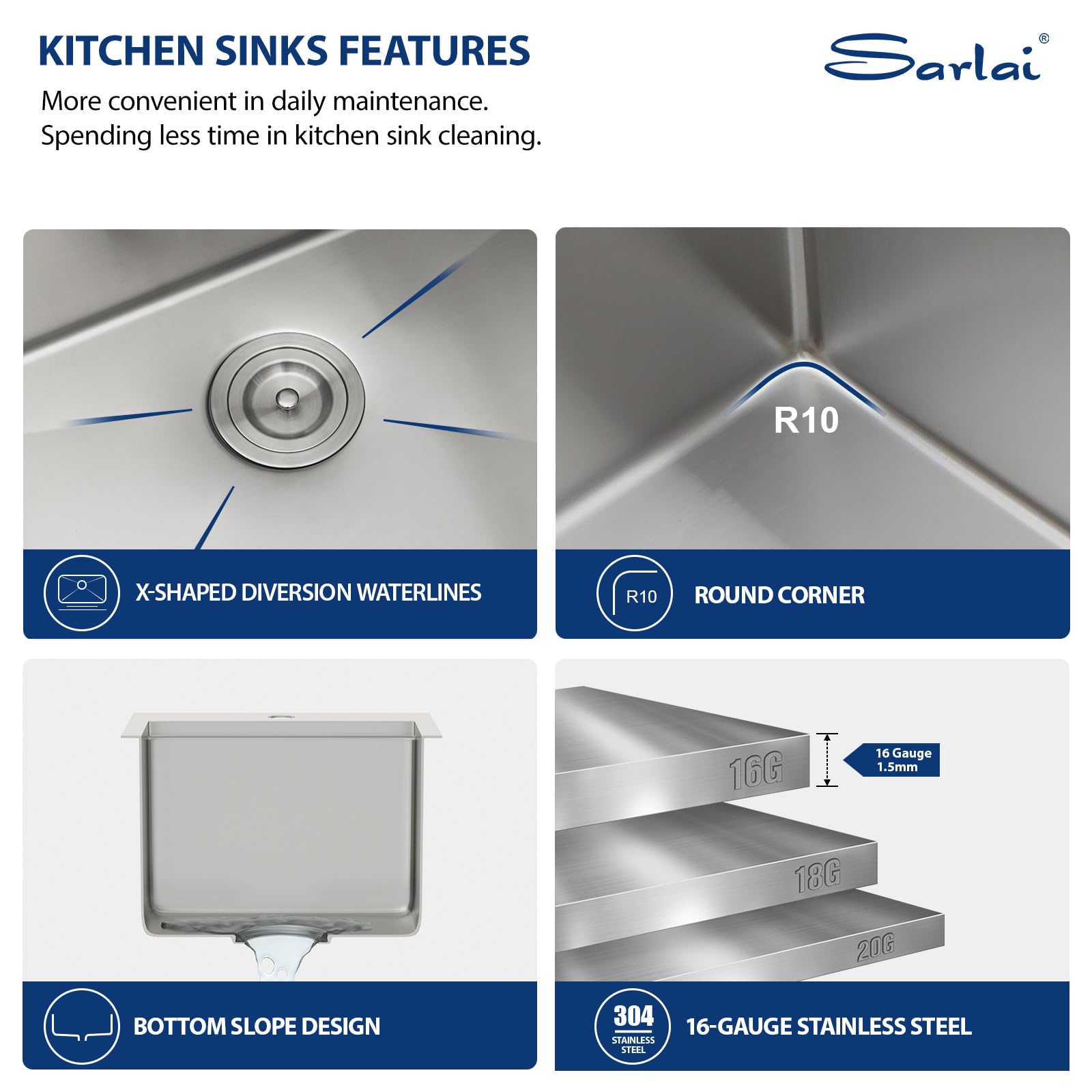 Sarlai 15 Drop Bar Sink Workstation - 15''x 20'' Kitchen Bar Sink Topmount Workstation 16 Gauge Stainless Steel Single Bowl Over Counter Kitchen Bar Prep RV Camper Outdoor Sink Basin