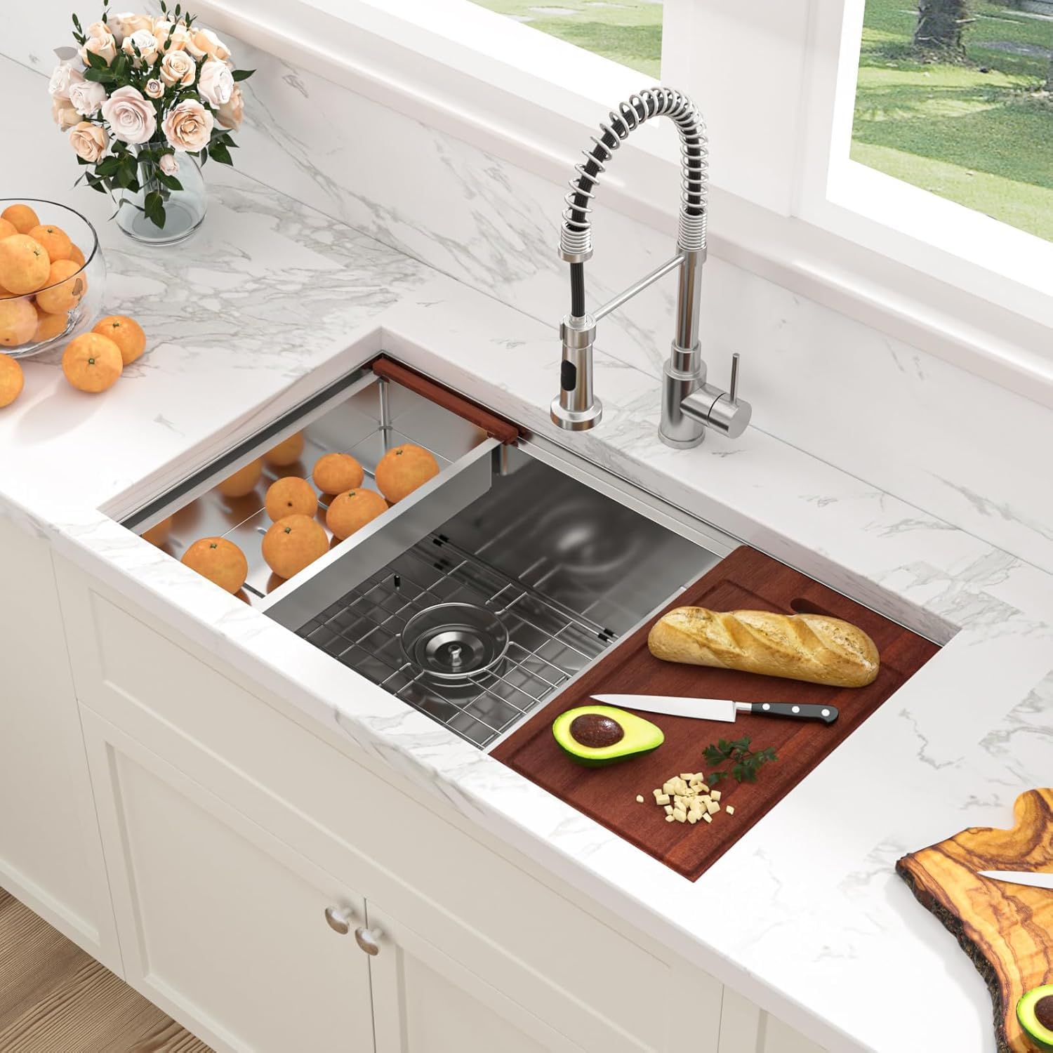 Sarlai 36in Undermount Double Bowl  60/40 Low Divide Workstation Stainless Steel Kitchen Sink