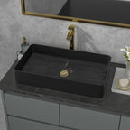 Sarlai Black Vessel Sink Rectangular - 24''x14'' Modern Bathroom Vessel Sink Rectangle Above Counter Black Ceramic Porcelain Lavatory Vanity Sink Art Basin