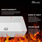 Sarlai 36''x20'' Reversible Apron Front White Fireclay Farmhouse Sink, Single Bowl Vitreous Porcelain Farm Kitchen Basin