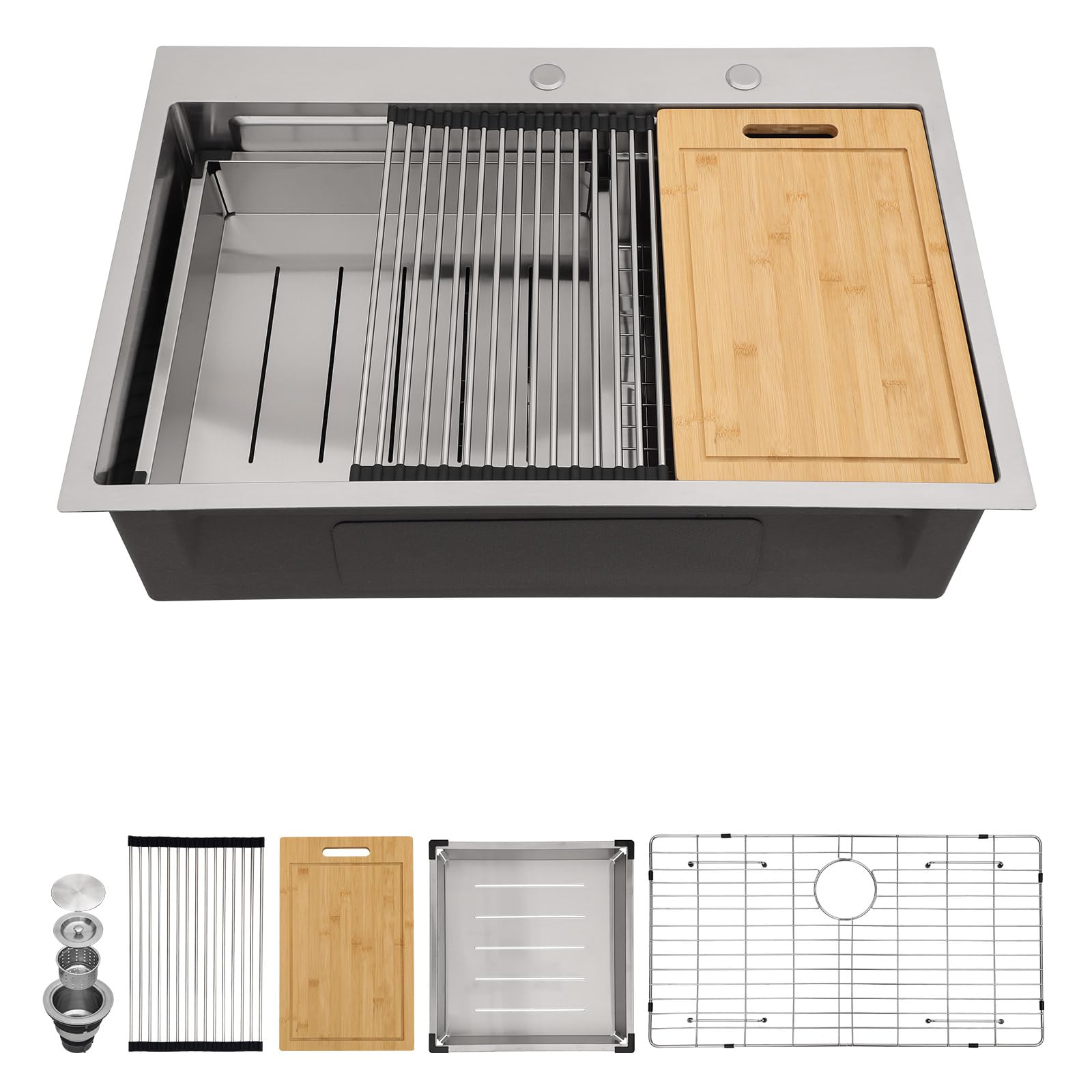 Sarlai 33'' x 22'' Drop In Double Ledges Design Workstation Kitchen Sink Main image