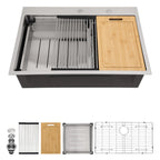 Sarlai 33'' x 22'' Drop In Double Ledges Design Workstation Kitchen Sink