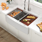 Sarlai 36in Double Bowl 50/50 Low Divide Apron Front Under Counter Stainless Steel Workstation Farmhouse Kitchen Sink