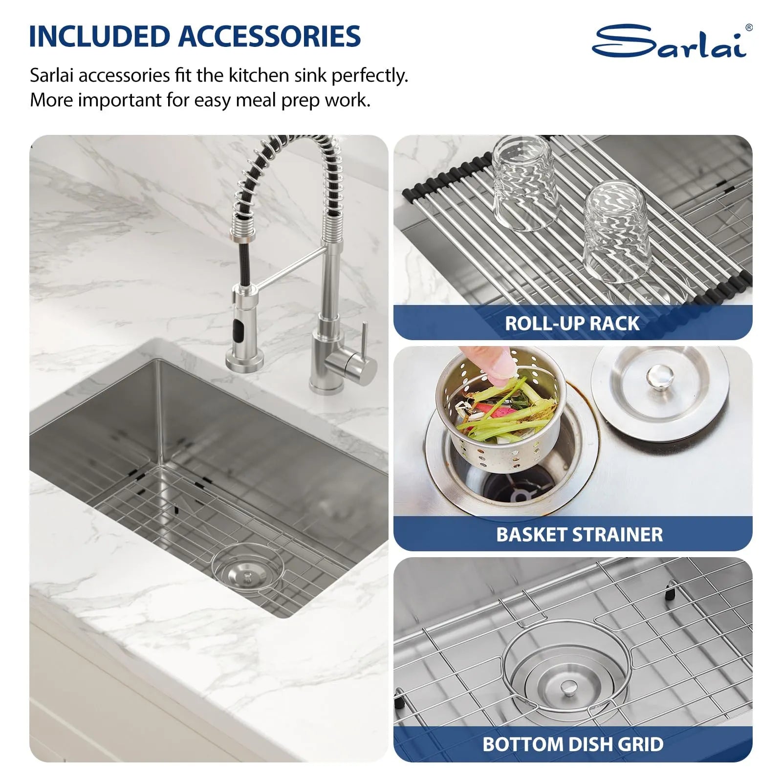 Sarlai 26in Undermount Single Bowl Stainless Steel Kitchen Sink