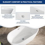Sarlai Modern Oval White Acrylic Freestanding Bathtub with Chrome Drain and Overflow