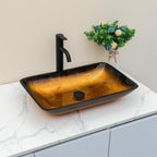 Sarlai 22''x14.25'' Yellow Square Tempered Glass Bathroom Vessel Sink, Countertop Basin with Pop-up Drain Combo