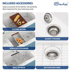 Sarlai 33''x19'' 50/50 Low Divide Double Bowl White Granite Composite Kitchen Sink, Undermount Ledge Workstation Quartz Classic Under Counter Basin