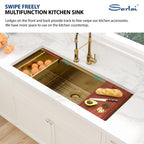 Sarlai 45'' Gold NANO-Tech Undermount Workstation Kitchen Sink, 16 Gauge Stainless Steel Round Corner Single Bowl Basin