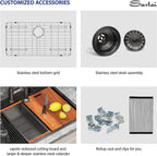 Sarlai 30in Topmount Gunmetal Black Stainless Steel Single Bowl Workstation Kitchen Sink