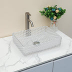 Sarlai 17.5''x13'' Diamond Rectangular Tempered Glass Bathroom Vessel Sink, Countertop Basin with Pop-up Drain Combo
