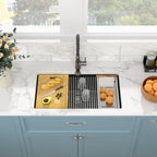 Sarlai 33in Black Granite Composite Undermount Single Bowl Workstation Kitchen Sink