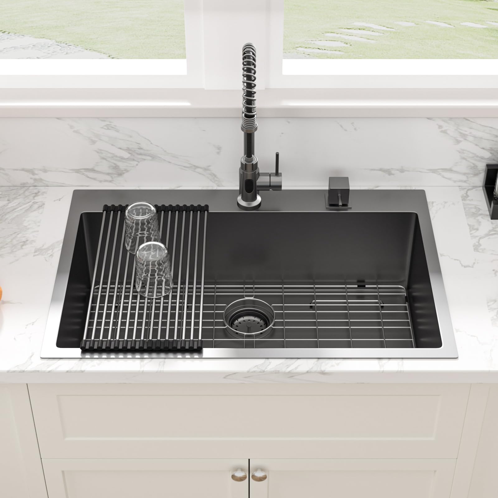 Sarlai 33x22 Inch Gunmetal Black Drop-in Single Bowl Stainless Steel Kitchen Sink