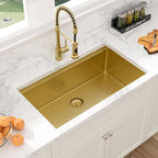 Sarlai 33''x19'' Gold Stainless Steel Undermount Kitchen Sink, 16 Gauge Deep Single Bowl Workstation Rectangular Basin