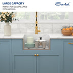 Sarlai 24'' White Apron Front Fireclay Farmhouse Sink, Single Bowl Ceramic Kitchen & Laundry Room Farm Basin