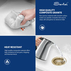 Sarlai 33''x22'' 60/40 Low Divide Double Bowl White Granite Composite Kitchen Sink, Drop-In Ledge Workstation Quartz Composite Above Counter Basin with Gold Accessories