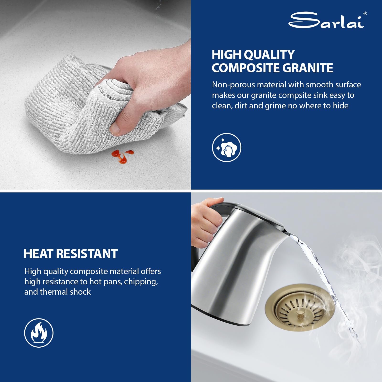 Sarlai 33'' x 22'' Quartz Waterfall Single Bowl Drop-in Workstation Kitchen Sink