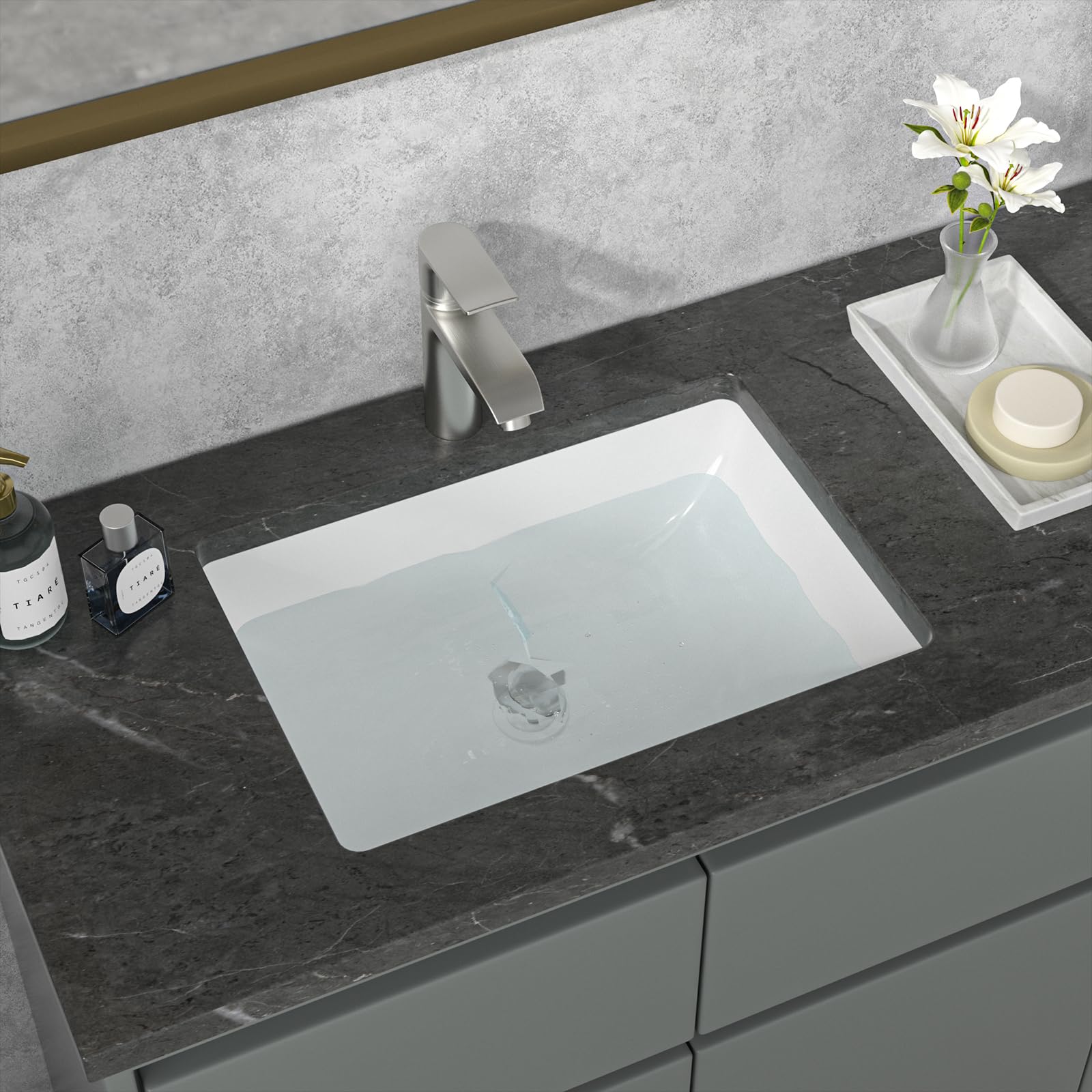 Sarlai 19.4in x 13.7in White Ceramic Rectangular Undermount Bathroom Vessel Sink with Overflow