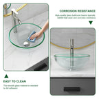 Sarlai 16.5''x16.5'' Transparent Round Tempered Glass Bathroom Vessel Sink, Countertop Basin with Faucet & Pop-up Drain Combo