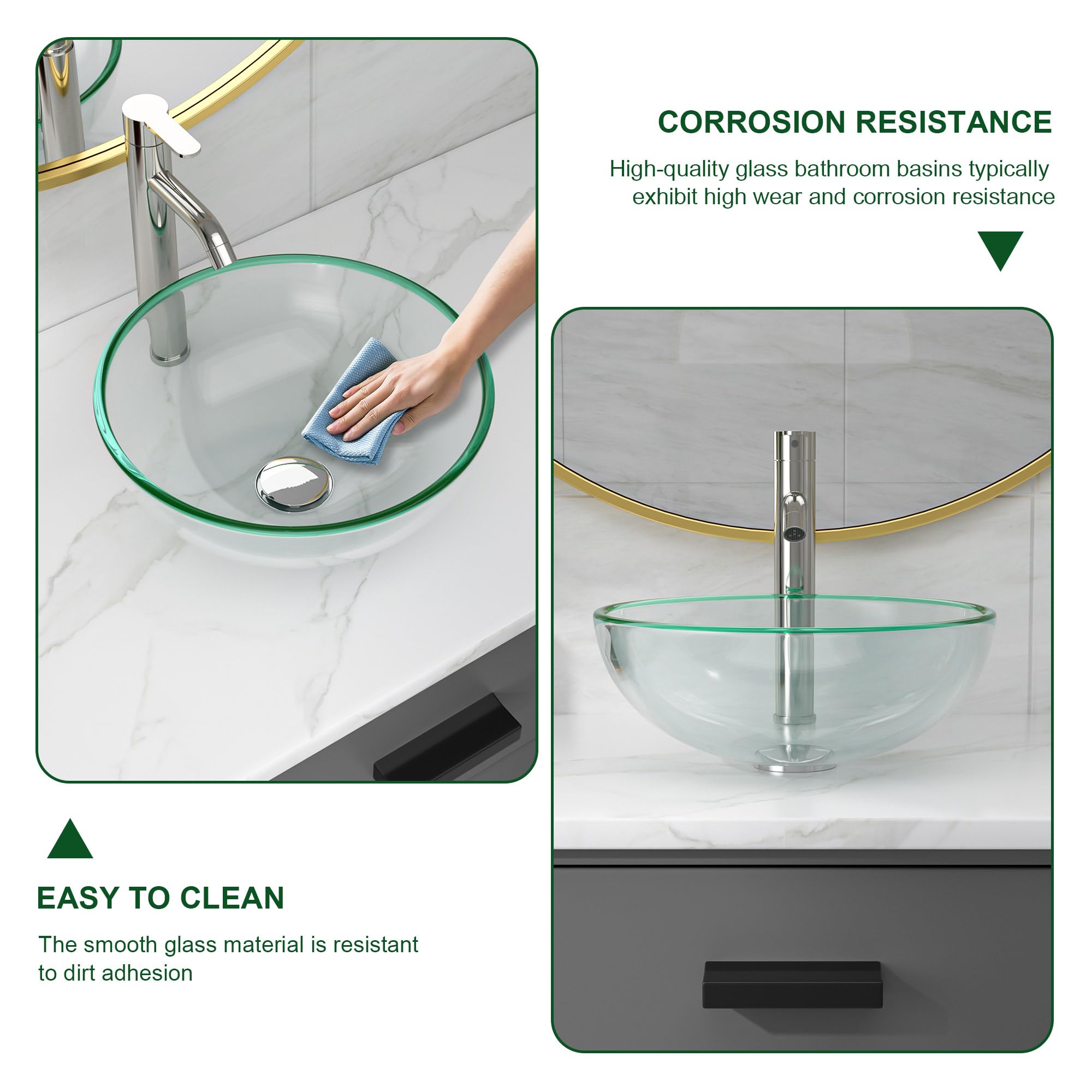 Sarlai 16.5''x16.5'' Transparent Round Tempered Glass Bathroom Vessel Sink, Countertop Basin with Faucet & Pop-up Drain Combo