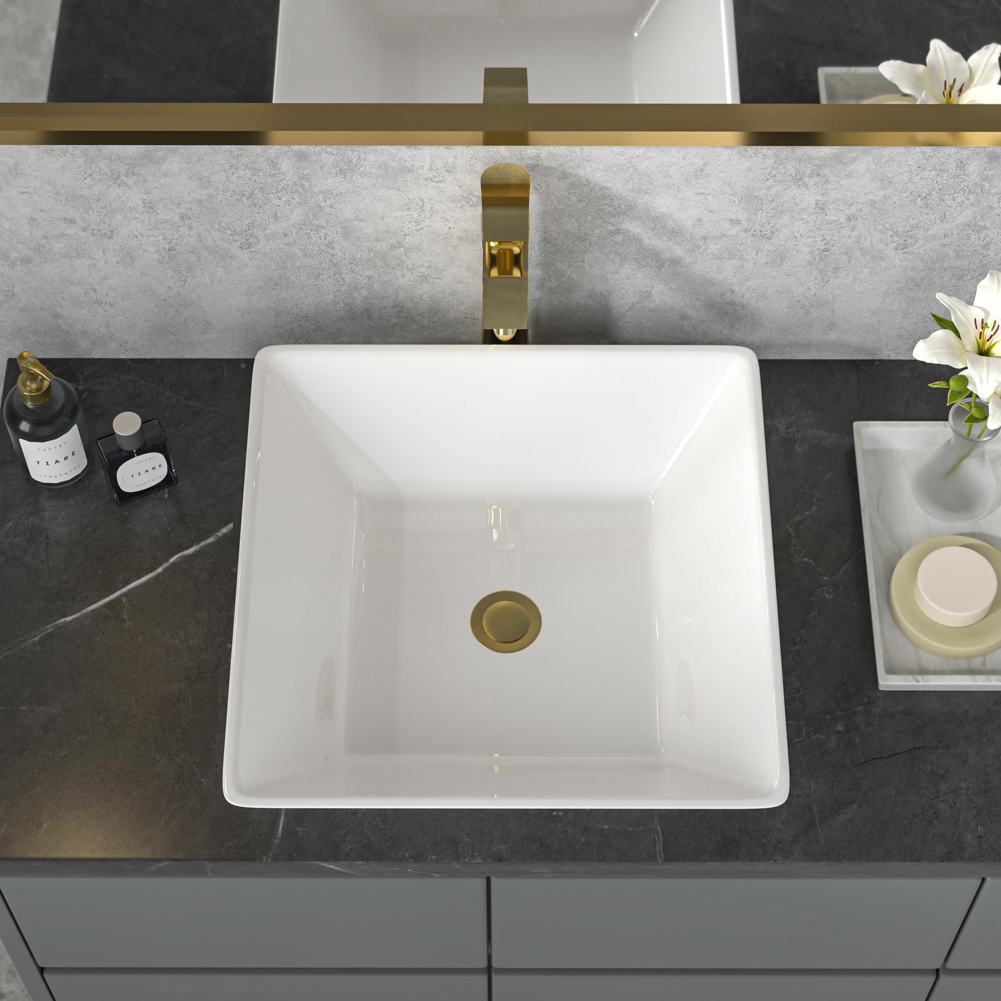 Sarlai 16'' x 16'' White Ceramic Modern Square Vessel Bathroom Sink