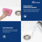 Sarlai 33''x19'' 50/50 Low Divide Double Bowl White Granite Composite Kitchen Sink, Undermount Ledge Workstation Quartz Classic Under Counter Basin