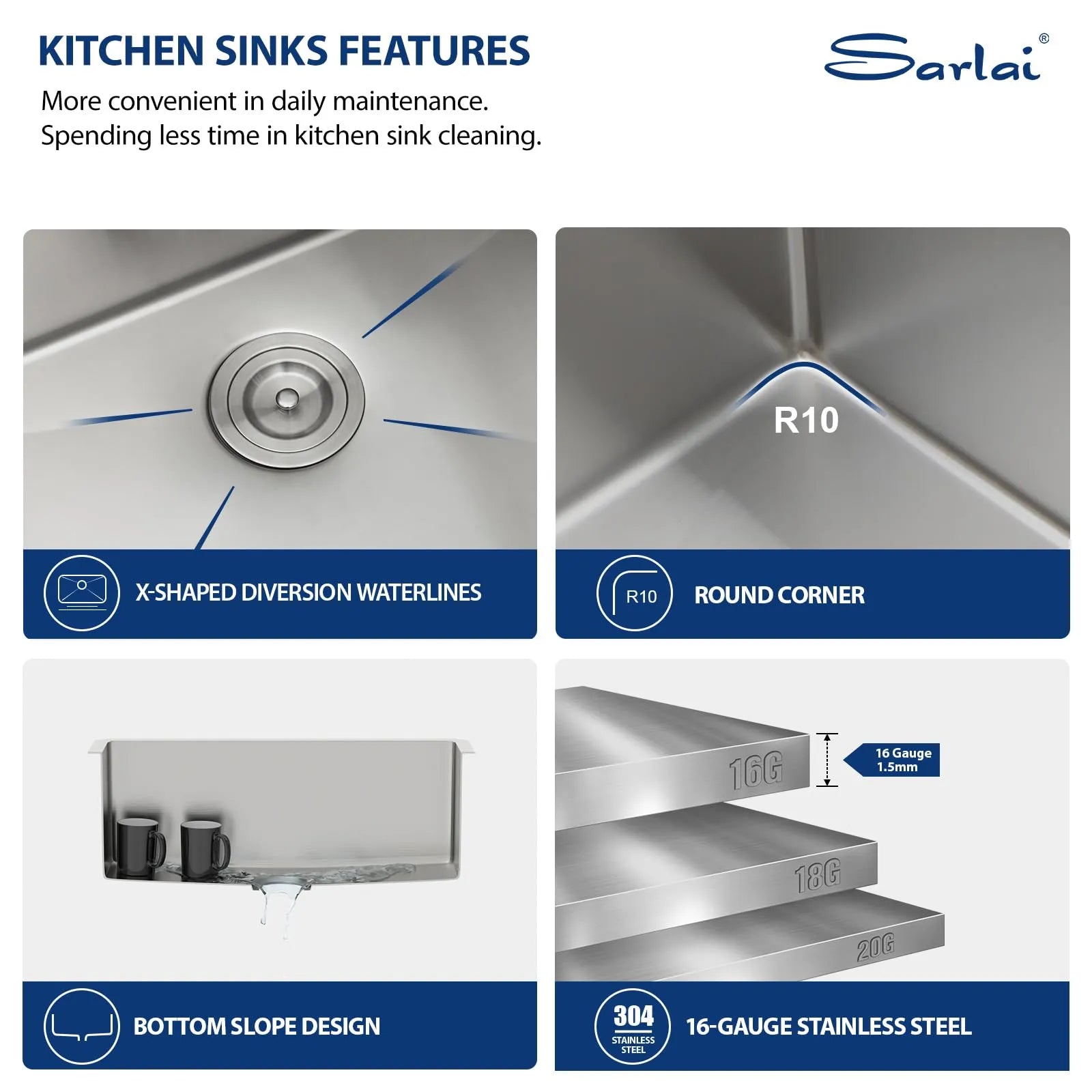 Sarlai 26in Undermount Single Bowl Stainless Steel Kitchen Sink