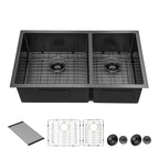 Sarlai 33'' Double Bowl Gunmetal Black Stainless Steel Kitchen Sink